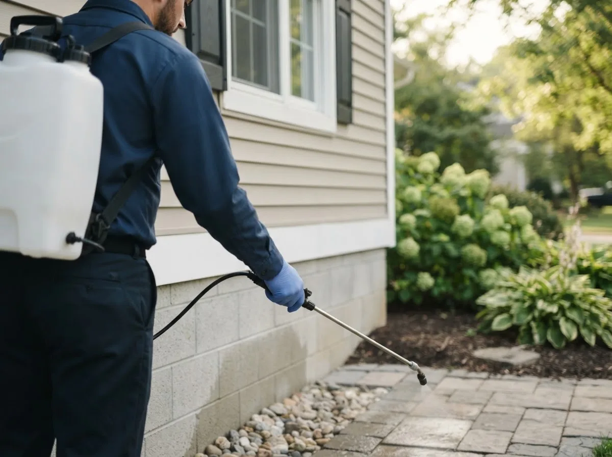 Pest control technician inspecting a home in George, IA